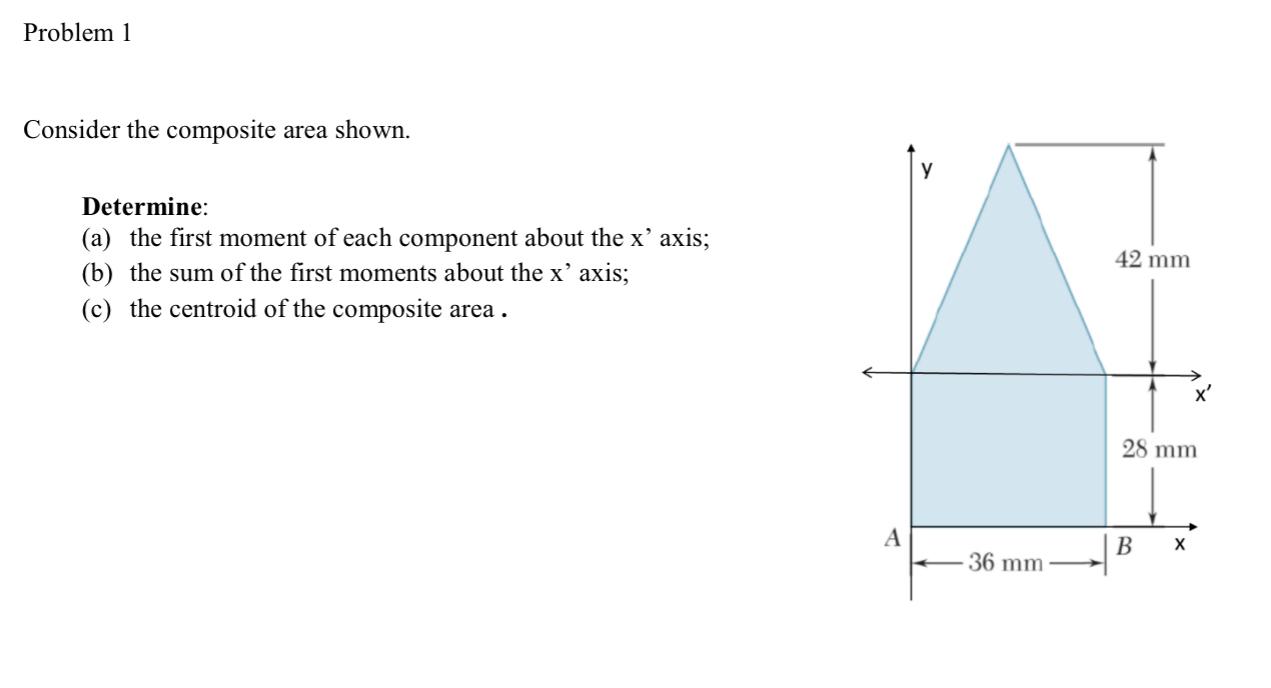  Problem 1 Consider the composite area shown. Determine: (a) the first