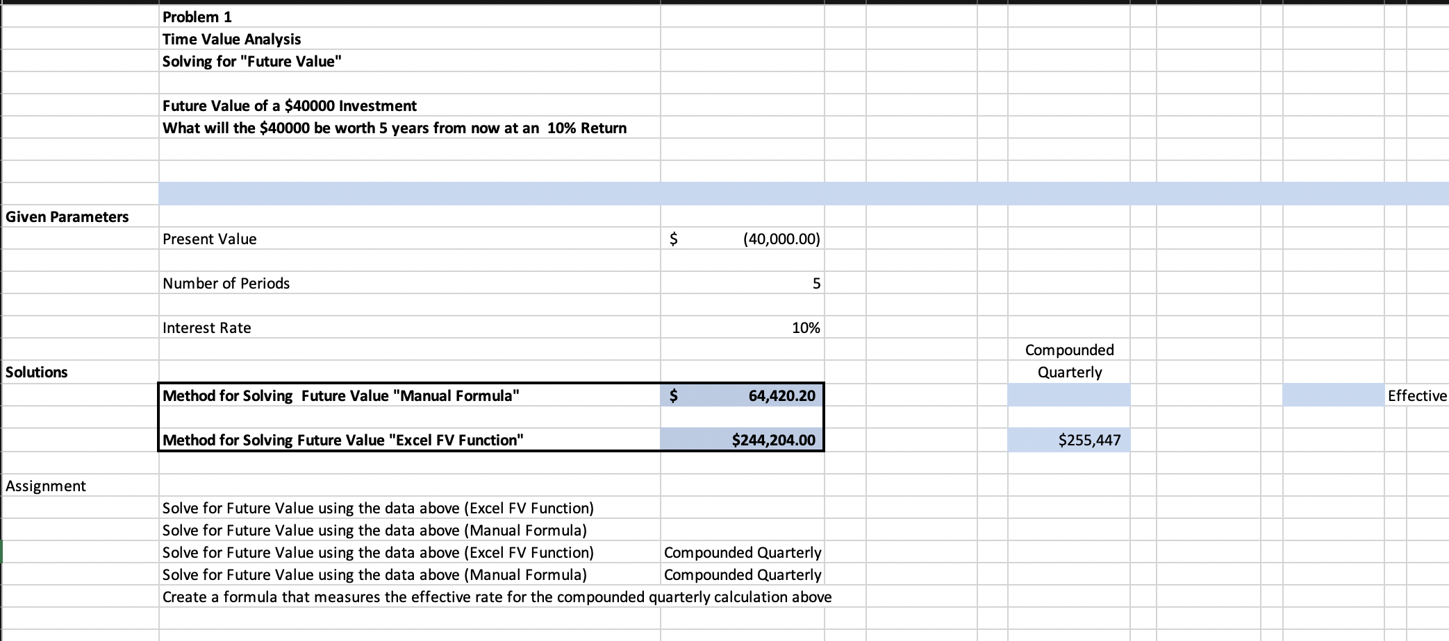  Problem 1 Time Value Analysis Solving for "Future Value" Future Value