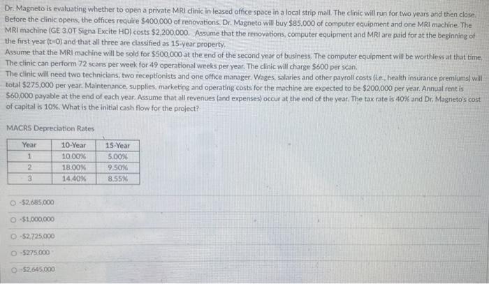  Dr. Magneto is evaluating whether to open a private MRI clinic