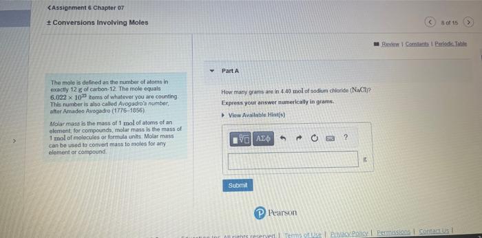 Goal: To convert between mass and number of noleo Part A The