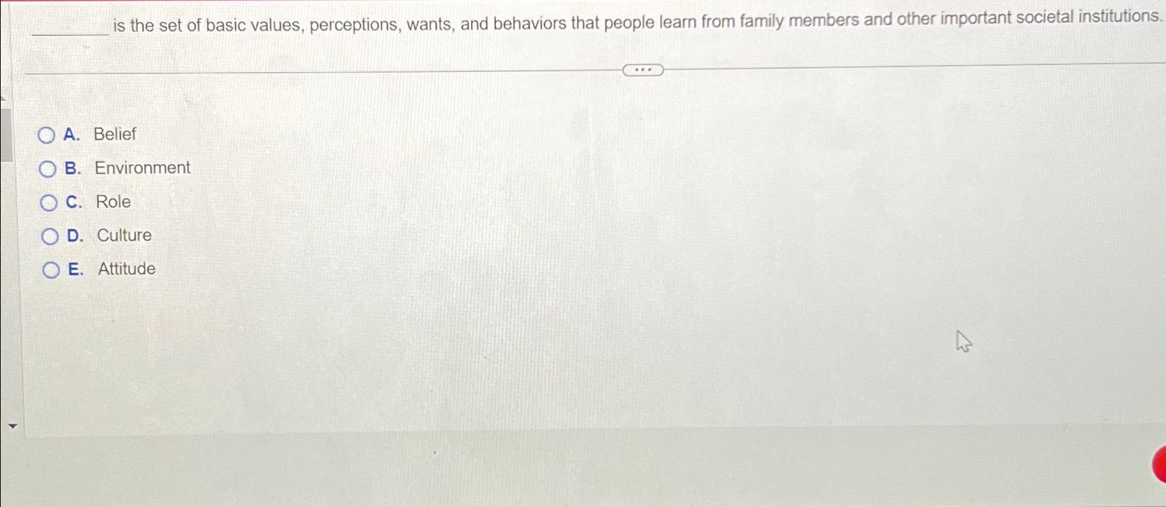  is the set of basic values, perceptions, wants, and behaviors that