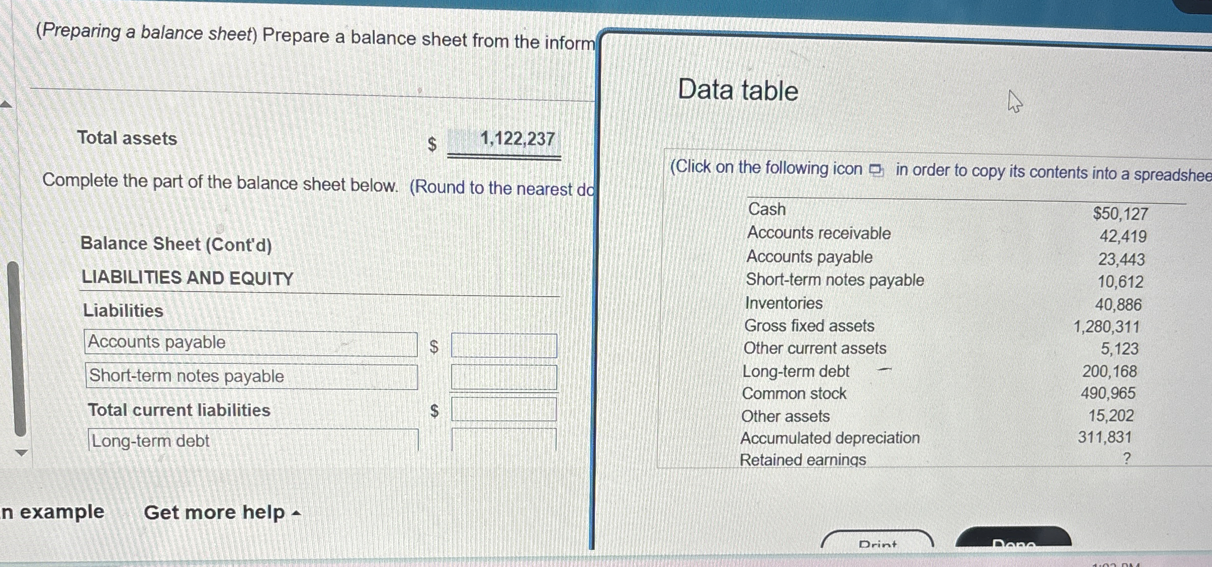  (Preparing a balance sheet) Prepare a balance sheet from the inform