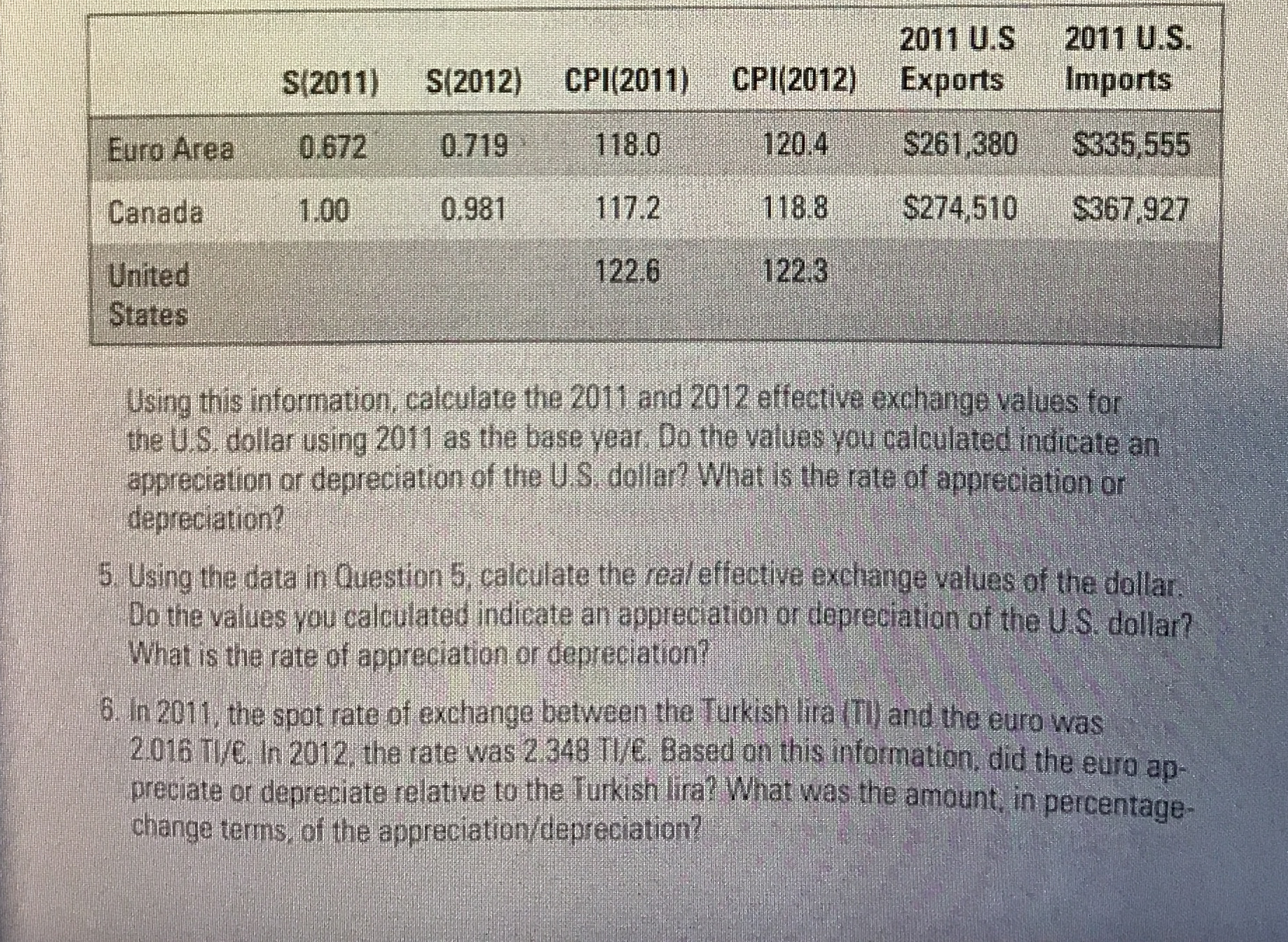  Using this information, calculate the 2011 and 2012 effective exchange values