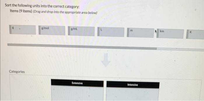  Sort the following units into the correct category: Items ( 9