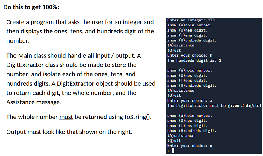  java need done ASAP Do this to get 100%: Create a