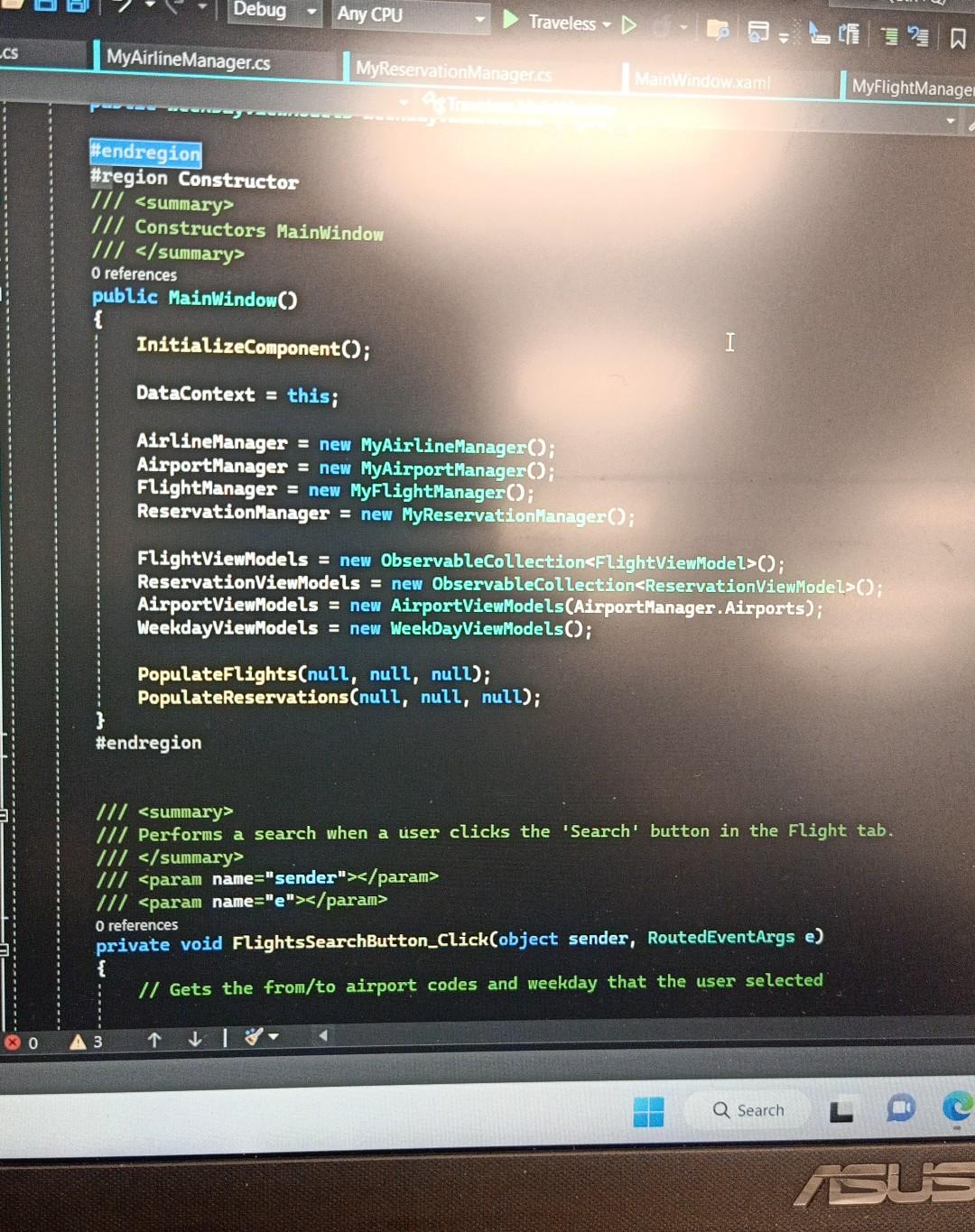 4 references public ObservableCollectionsFlightViewHodel> FlightViewHodeld { get; } 111 11/ Holds airport
