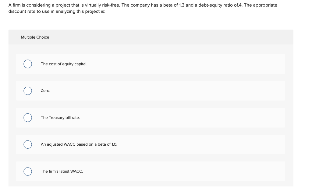 A firm is considering a project that is virtually risk-free. The