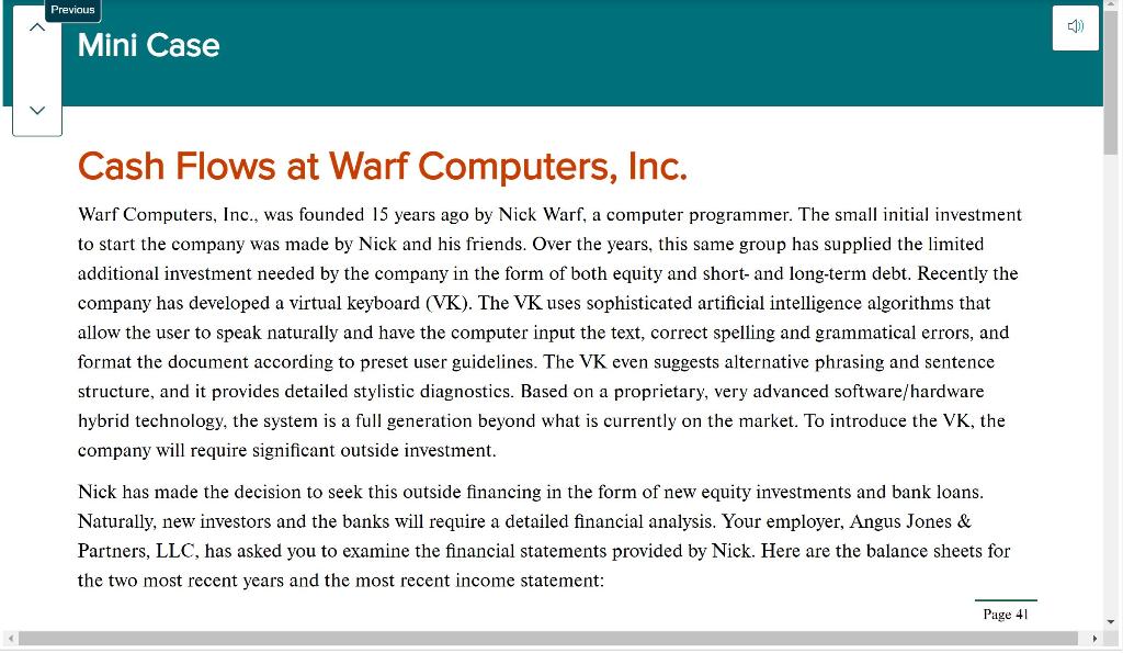  Previous Mini Case Cash Flows at Warf Computers, Inc. Warf Computers,