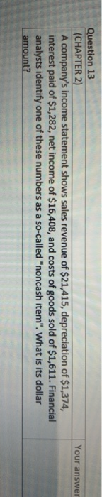  ignore the first picture... Your answer Question 13 (CHAPTER 2) A