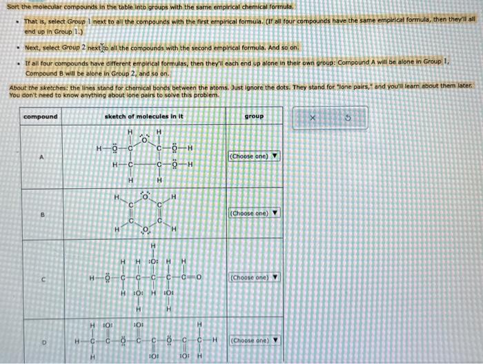  Sort the molecular compounds in the table into groups with the
