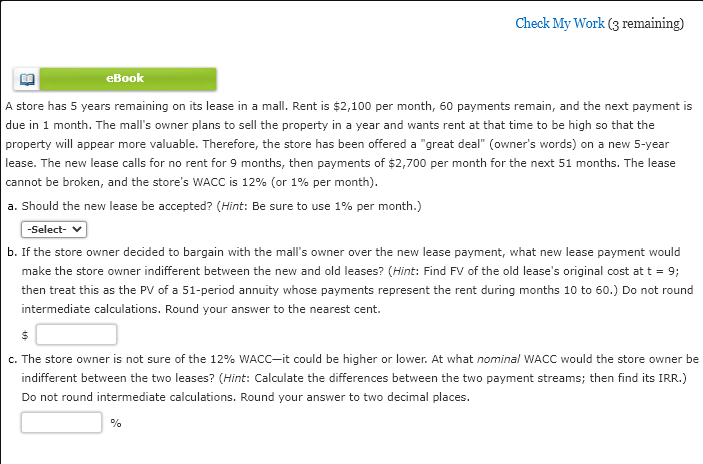 19 Check My Work (3 remaining) eBook A store has 5 years