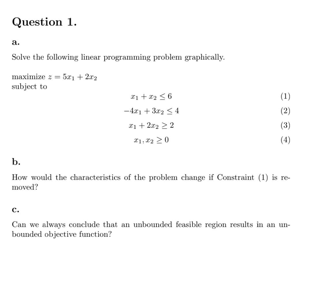  Solve the following linear programming problem graphically. maximize z=5x1+2x2 subject to
