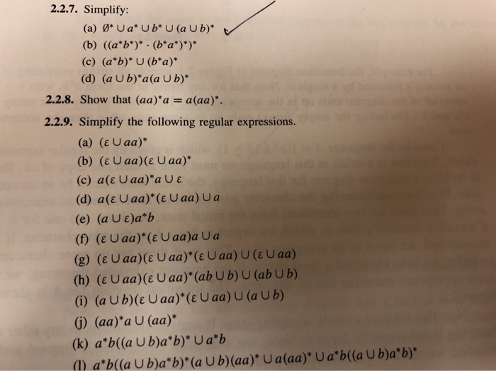  2.2.7. Simplify: (c) (a"b)* U (b*a) (d) (a Ub) a(a U