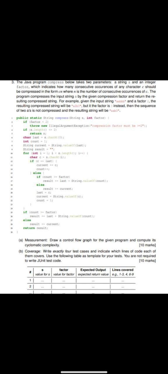  3. The Java program compress below takes two parameters: a strings