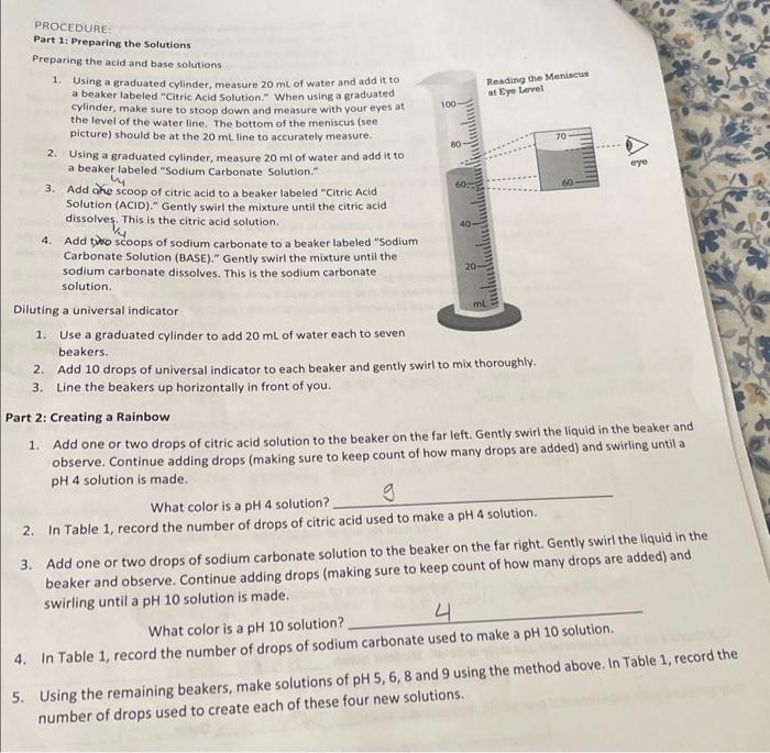  PROCEDURE: Part 1: Preparing the solutions Preparing the acid and base