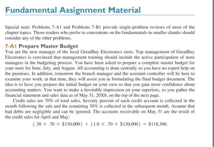  Fundamental Assignment Material Special note: Problems 7-Al and Problems 7-B1 provide