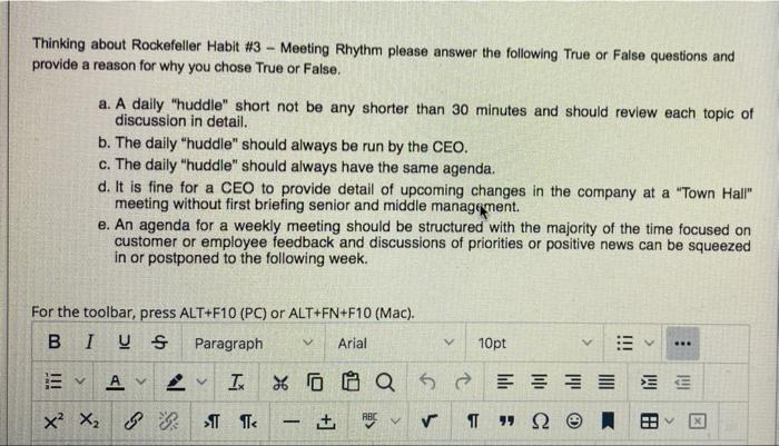  Thinking about Rockefeller Habit #3 - Meeting Rhythm please answer the