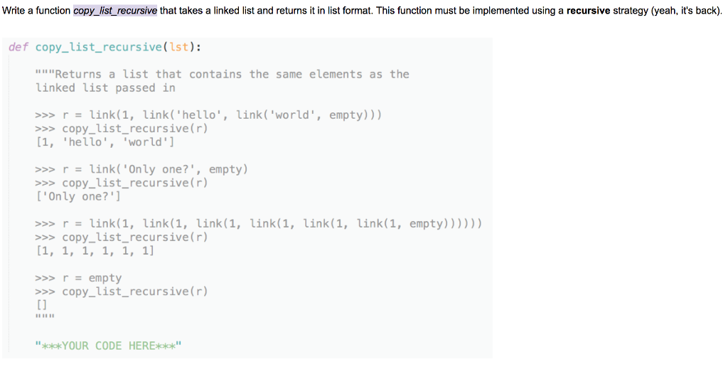 iterative that takes a linked list as an argument and returns it