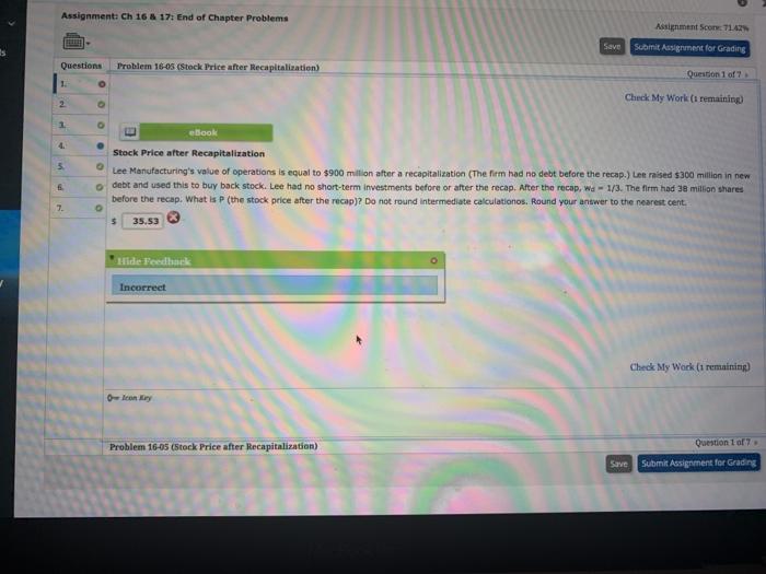  Assignment: Ch 16 & 17 End of Chapter Problems Assignment Score: