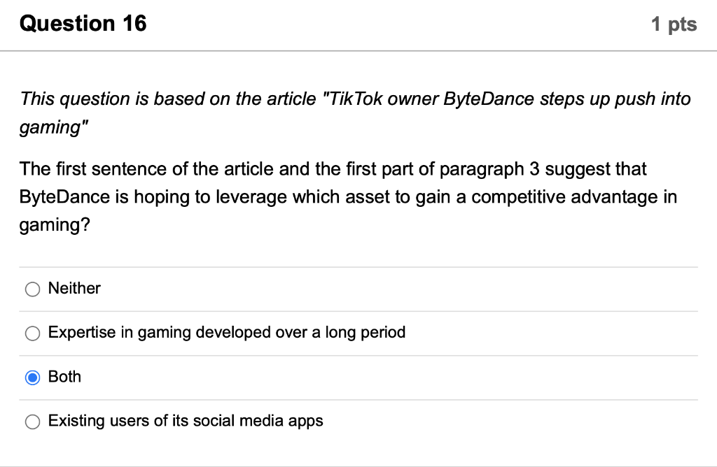 Question 16 1 pts This question is based on the article