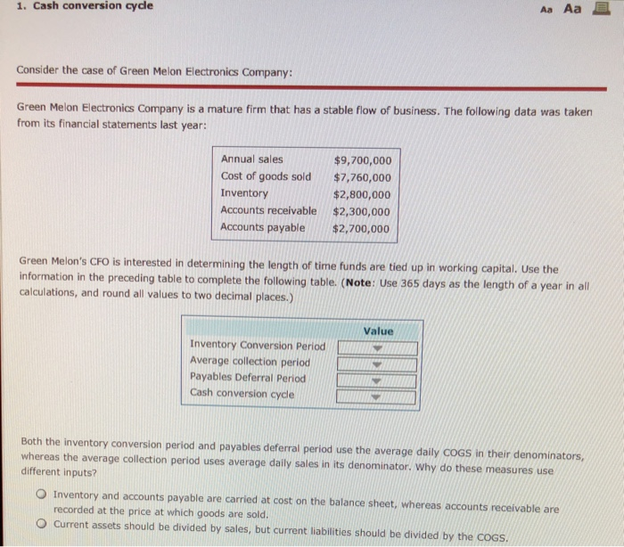  Value options Inventory conversion period: 56.77 days 43.26 days 45.96 days