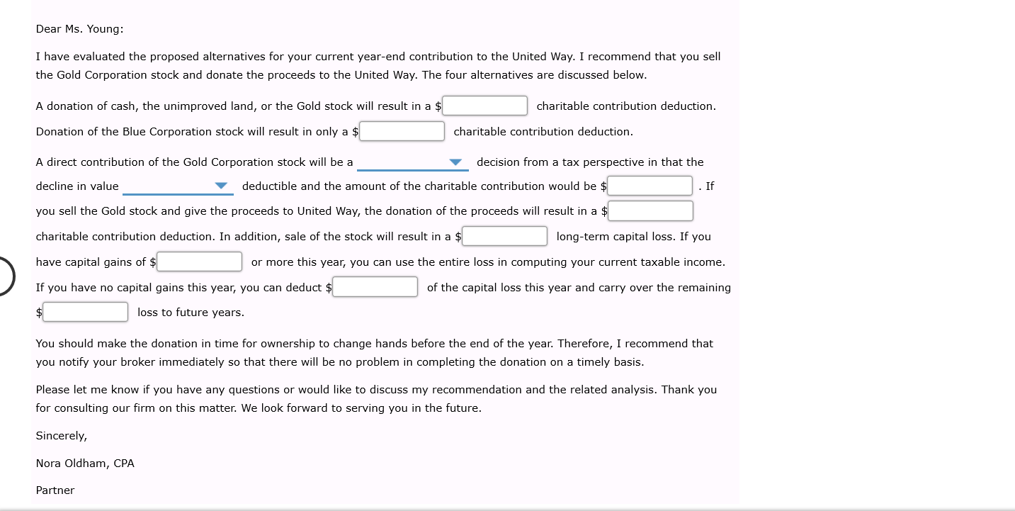 contributes 10% of her gross income to the United Way (a 50%