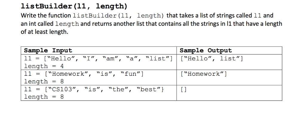 IN python listBuilder (11, length) Write the function listBuilder (11, length) that