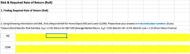 Only the yellow highlighted boxes need to be filled in. Risk
