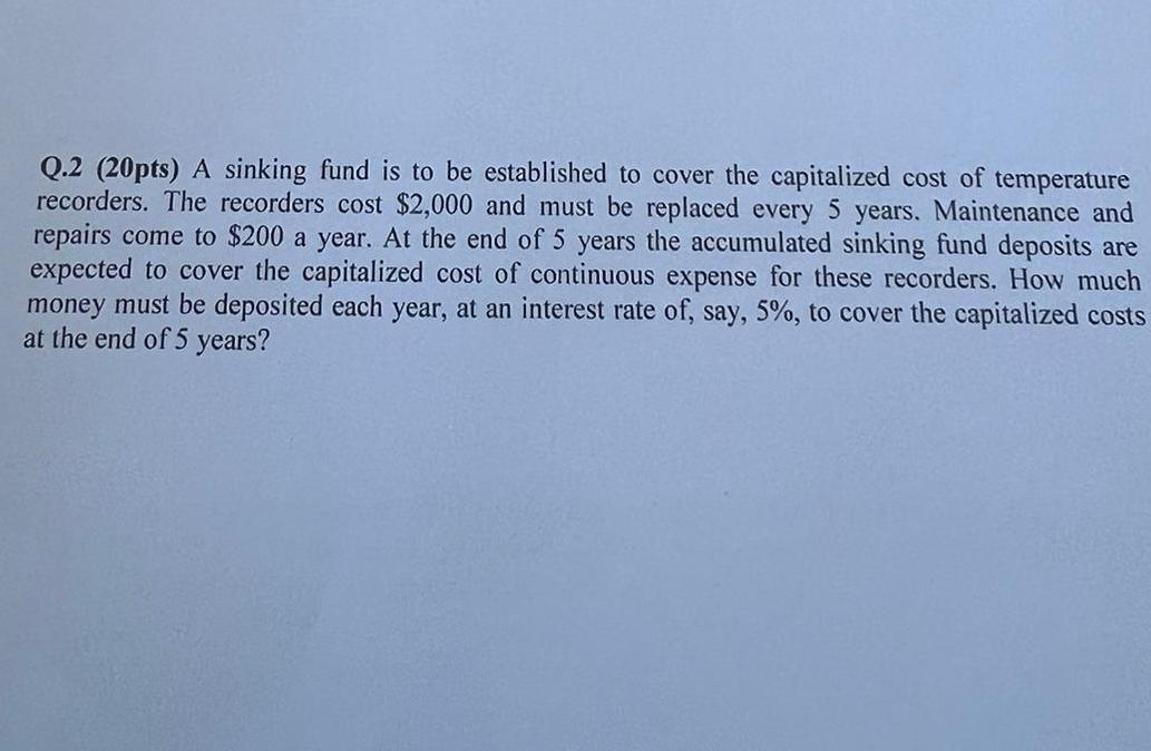  Q.2(20pts) A sinking fund is to be established to cover the