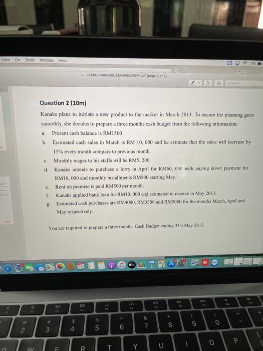  View Go Tools Window Help 79% EXAM-FINANCIAL MANAGEMENT. page 2 of