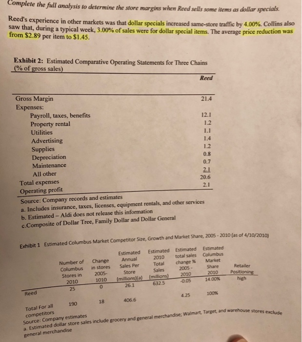  Complete the full analysis to determine the store margins when Reed