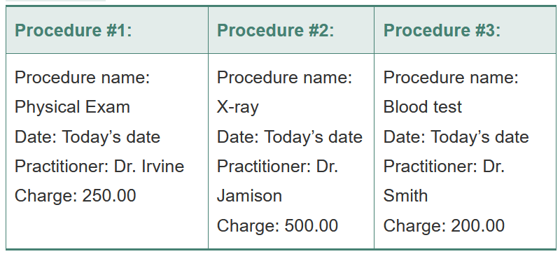In Python: Patient Charges EXTRA CREDIT +5 Add a list of procedures