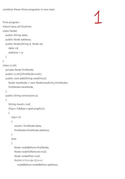  combine these three programs in one main 1 First program import