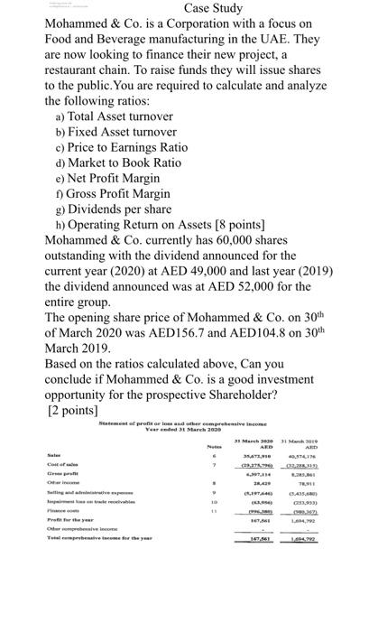 Case Study Mohammed & Co. is a Corporation with a focus