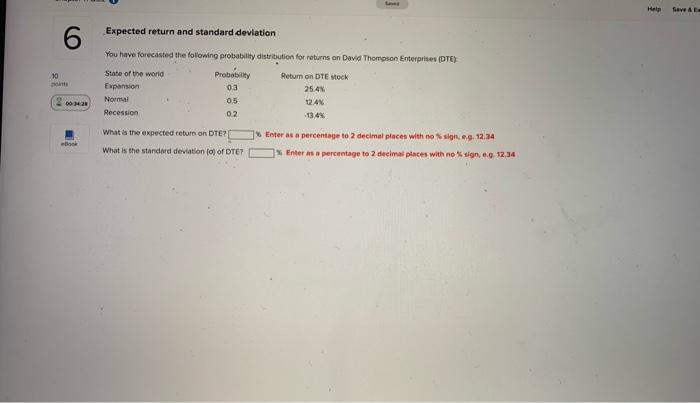  Help Save A E- Expected return and standard deviation 6 10