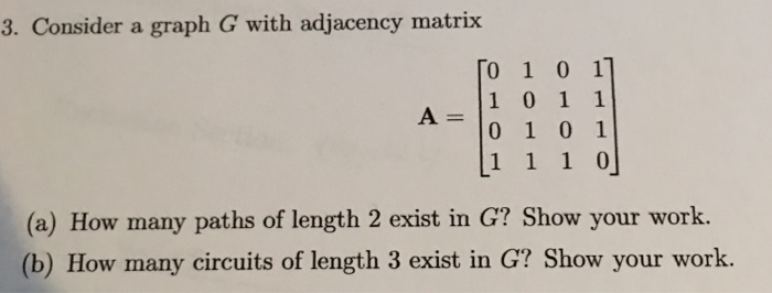  3. Consider a graph G with adjacency matrix 0 1 0