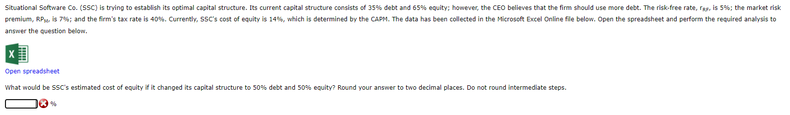undefined Situational Software Co. (SSC) is trying to establish its optimal capital