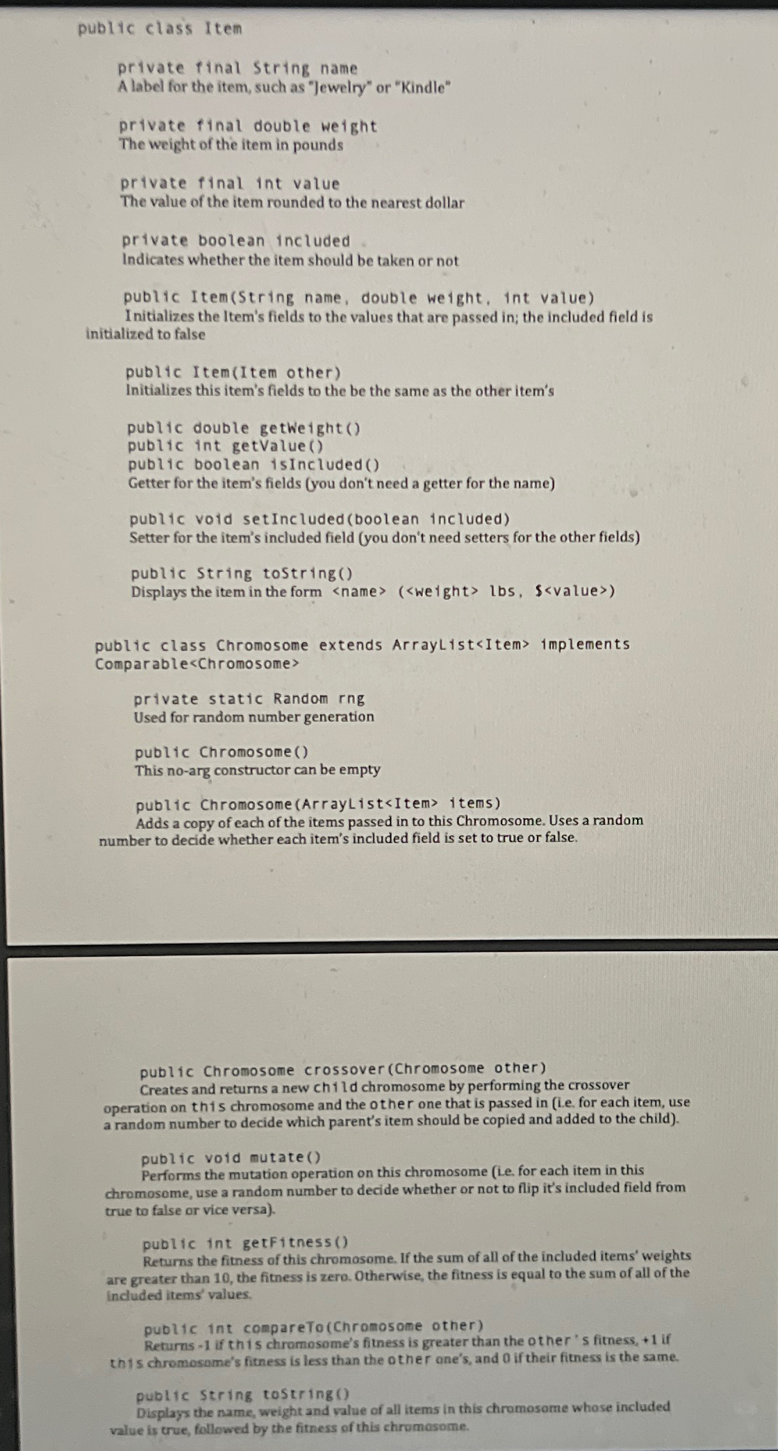  public class Item private final String name A label for the