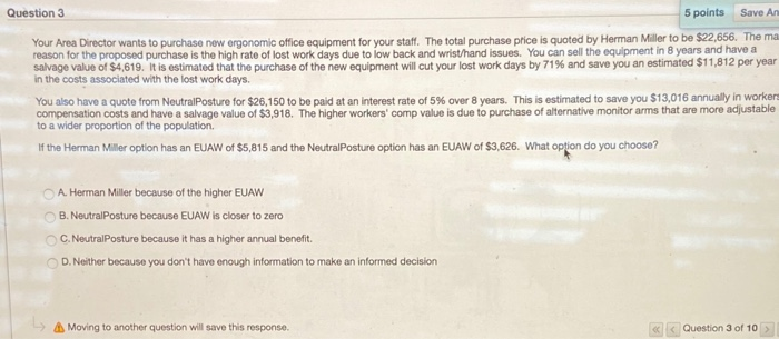need help Question 3 5 points Save An Your Area Director wants