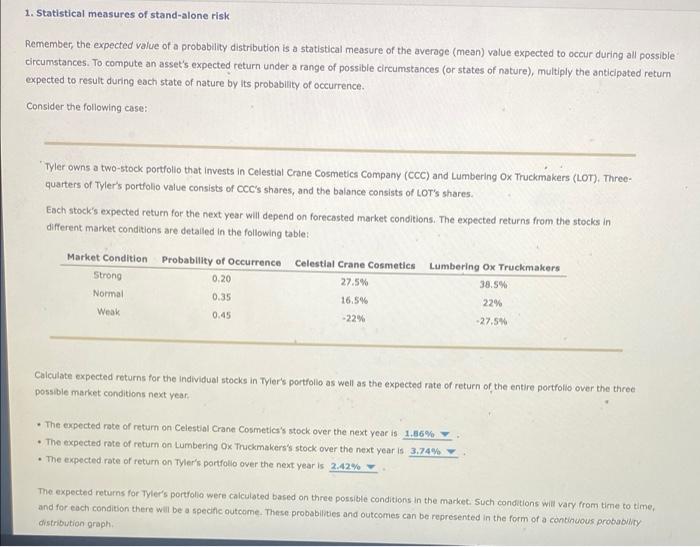  1. Statistical measures of stand-alone risk Remember, the expected value of