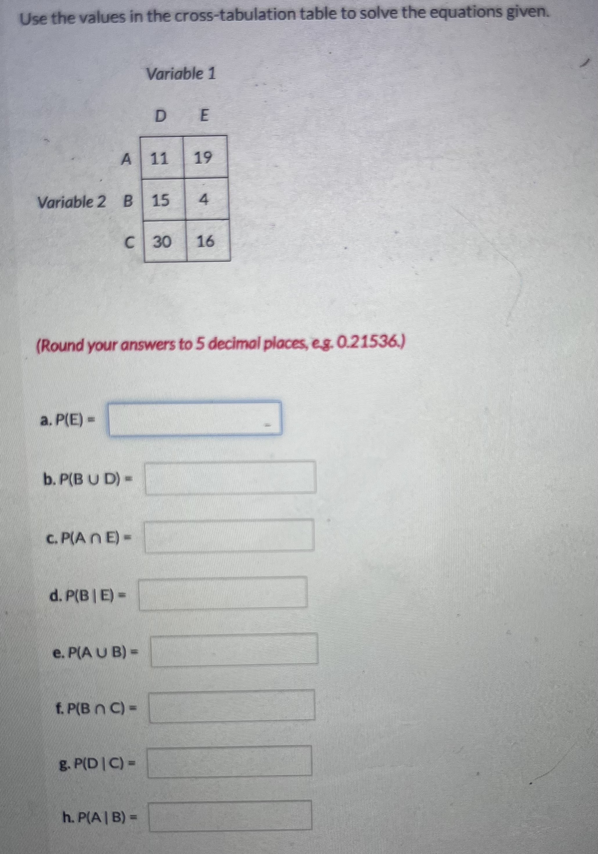  Use the values in the cross-tabulation table to solve the equations