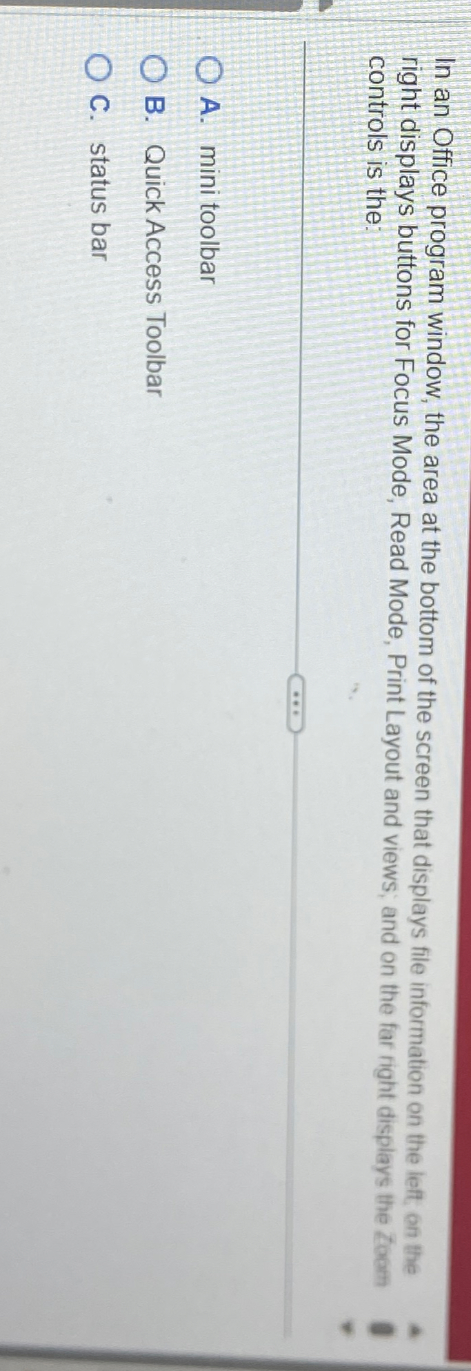  In an Office program window, the area at the bottom of