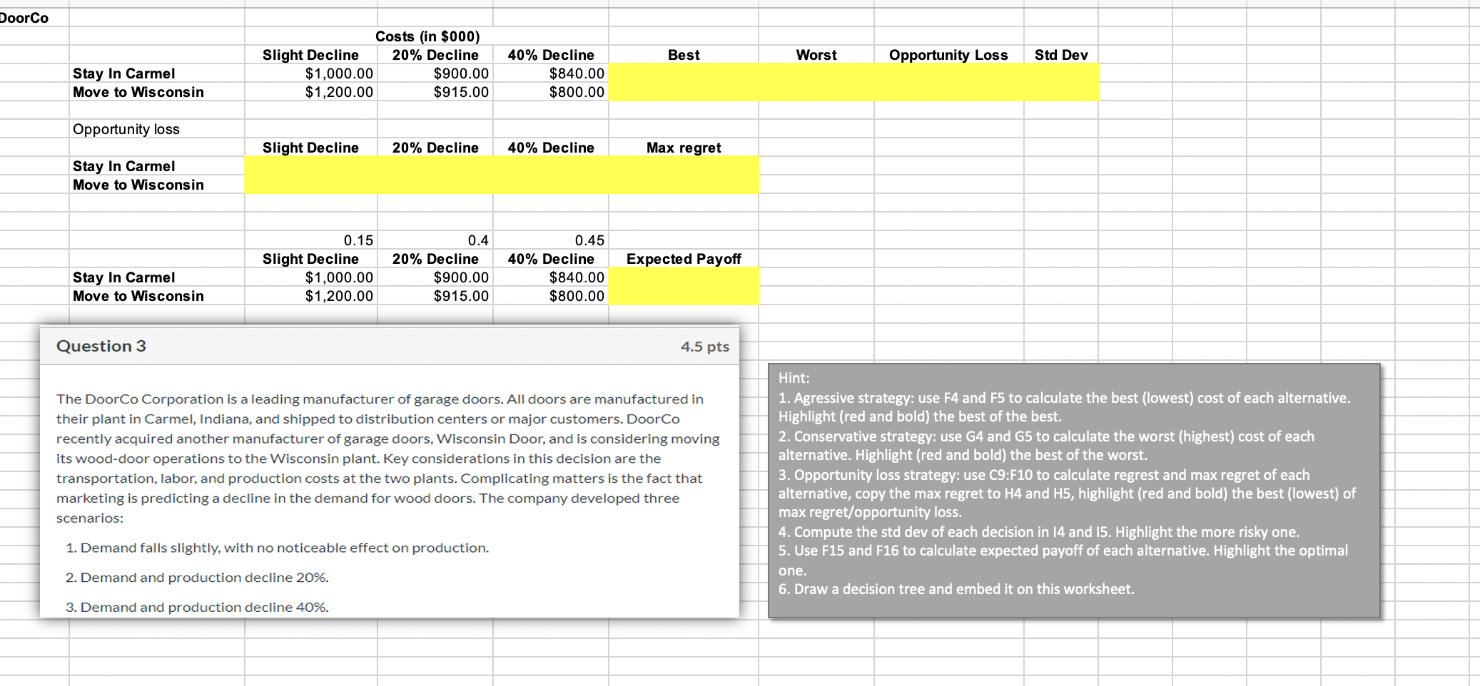 Fill in and answer the colored cells