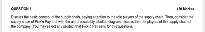  QUESTION 1 (20 Marks) Discuss the basic concept of the supply