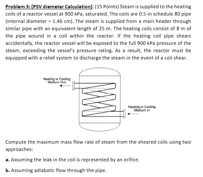  Problem 3: (PSV diameter Calculation): (15 Points) Steam is supplied to