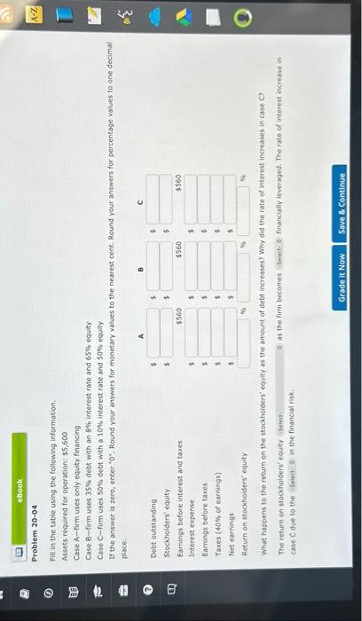 20-04 fill in the table Fill in the table using the following