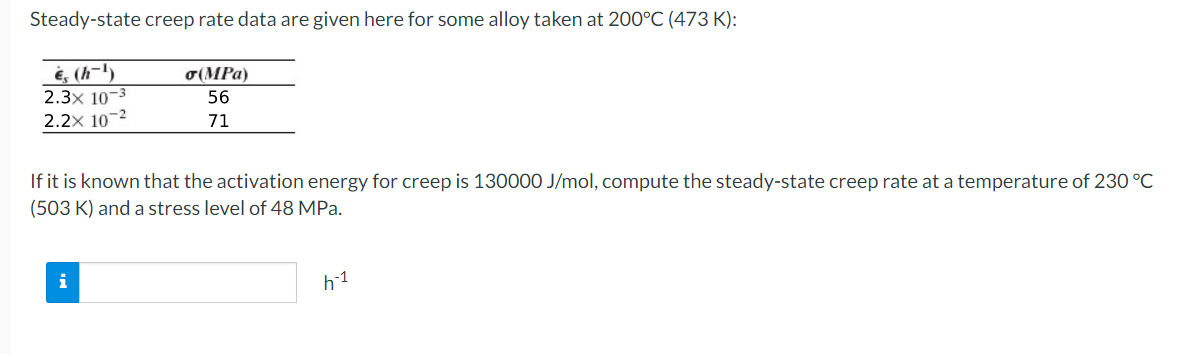 Steady-state creep rate data are given here for some alloy taken