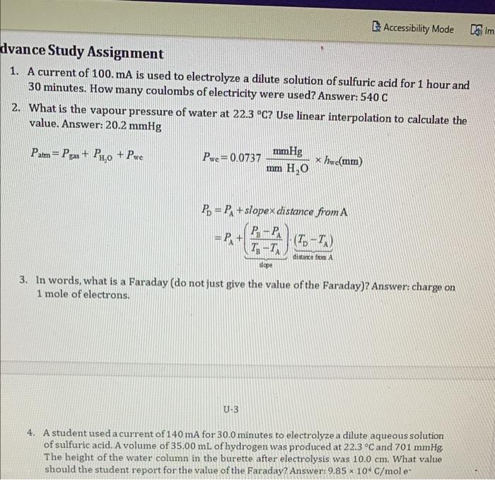  Accessibility Mode Sim dvance Study Assignment 1. A current of 100.mA