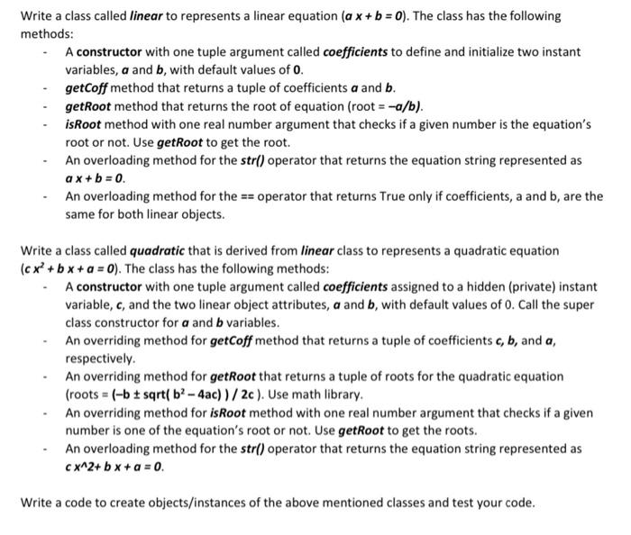 write the code in python and the instance Write a class called