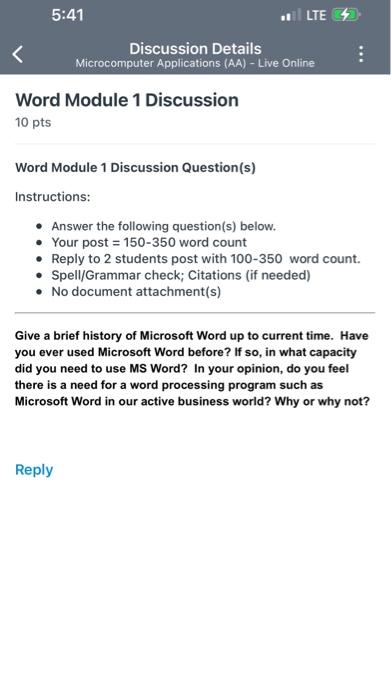 please help 5:41 + LTE + Discussion Details Microcomputer Applications (AA) -